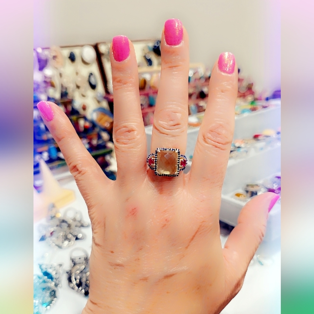 Faceted Citrine, Garnet & Ruby Gemstone Sterling … - image 4